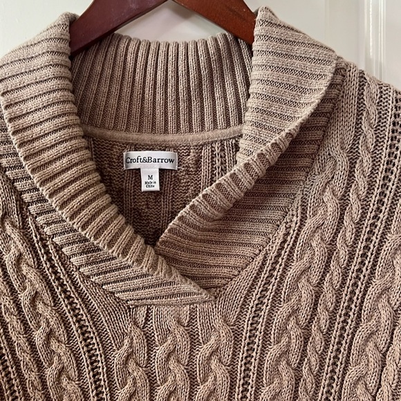 Croft & Barrow Tan Cable Knit Cotton Sweater Medium - Picture 3 of 7